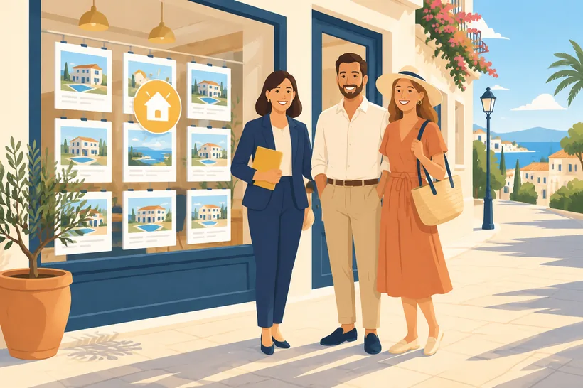 Ilustración de un escaparate de agencia inmobiliaria con un cartel de vendido: la vía de inversión dejó de existir