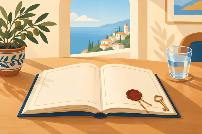 Ilustración de un libro de registro antiguo con un sello de lacre y una llave: la vía sefardí cerró en 2019